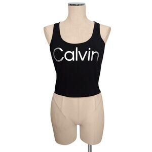 CALVIN KLEIN Performance Black Metallic Silver Black Tank Top L